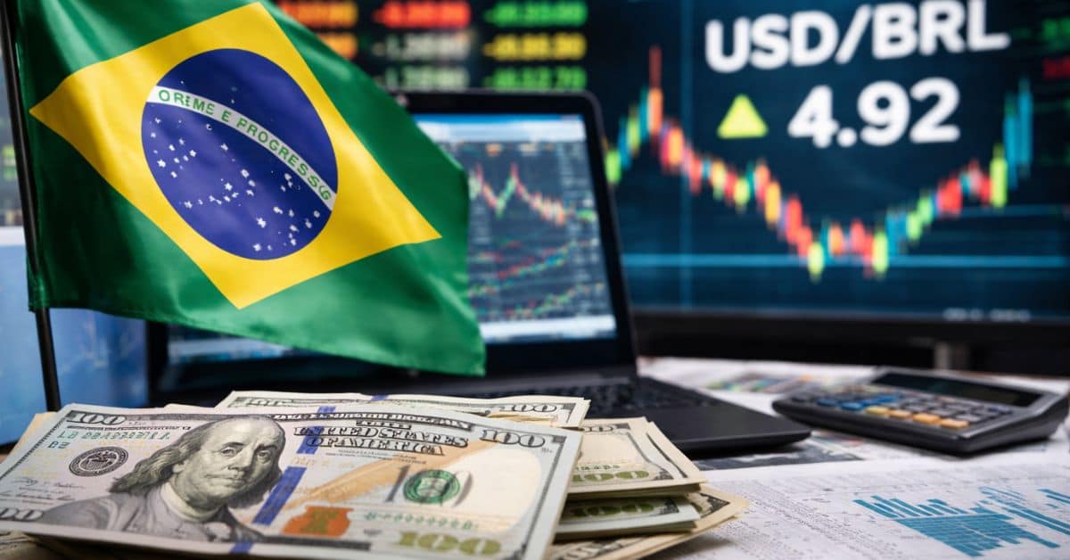 Imagem de IA ilustrando fluxo cambial em 2026 saldo acumulado até fevereiro